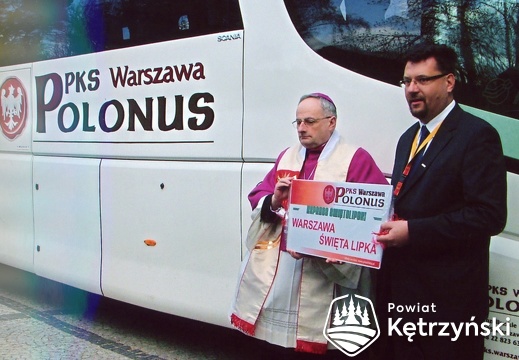 Święta Lipka, uroczyste otwarcie linii autobusowej "Ekspres Świętolipski" z udziałem ks. biskupa Jacka Jezierskiego - 24.04.2010r.