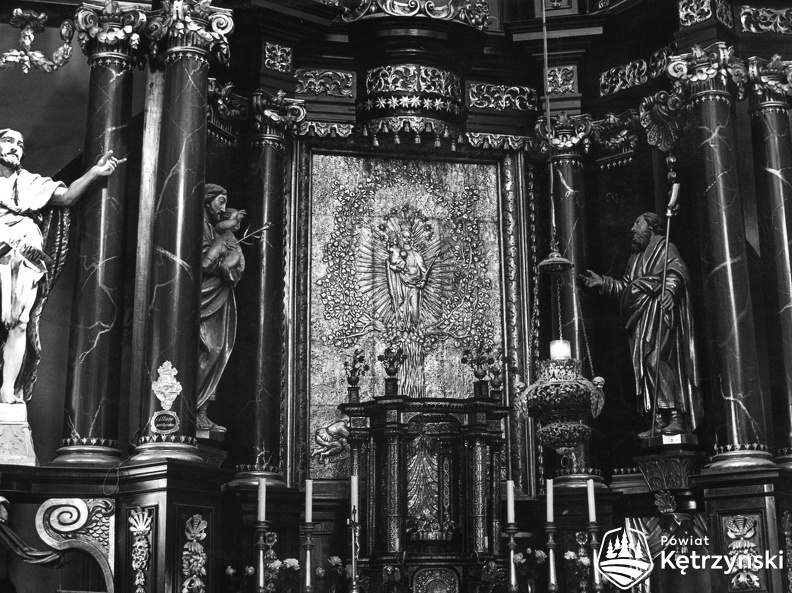 Święta Lipka, fragment ołtarza z tabernakulum i obrazem – 1968r.