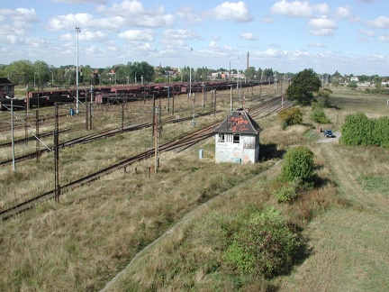 Korsze, panorama węzła kolejowego z wieży wodociągowej - 11.09.2002r.