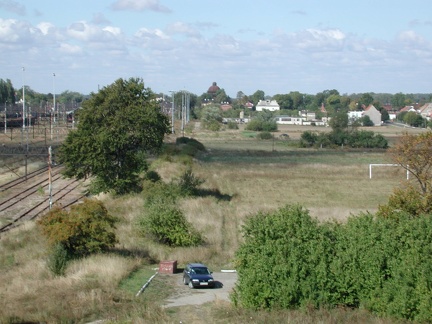 Korsze, panorama węzła kolejowego z wieży wodociągowej - 11.09.2002r.