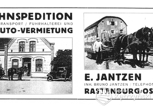 Rastenburg, Poststraße, Spedition Jantzen, Werbung 1934 